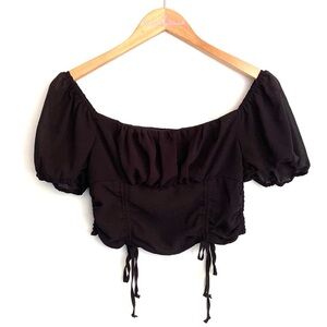 (A11) Papermoon Black Side Sinched Crop Top, Size M